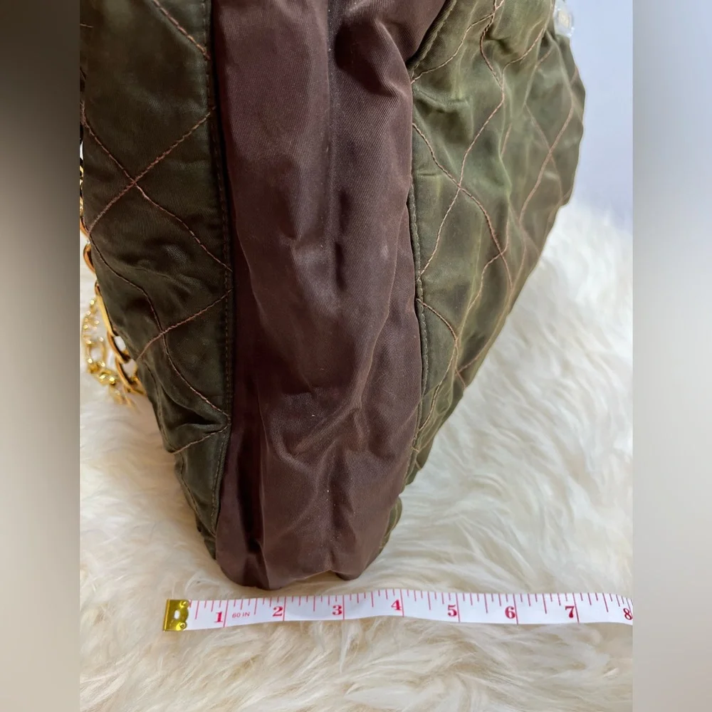 Escada Vintage Lux Quilted Nylon Tote/Shoulder Bag Olive Green and Brown - Picture 17 of 17